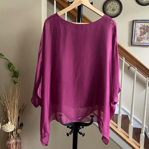 Tempo Paris Boho Dolman Sleeve Sheer Silk Oversized Blouse Size S/M - Picture 3 of 11